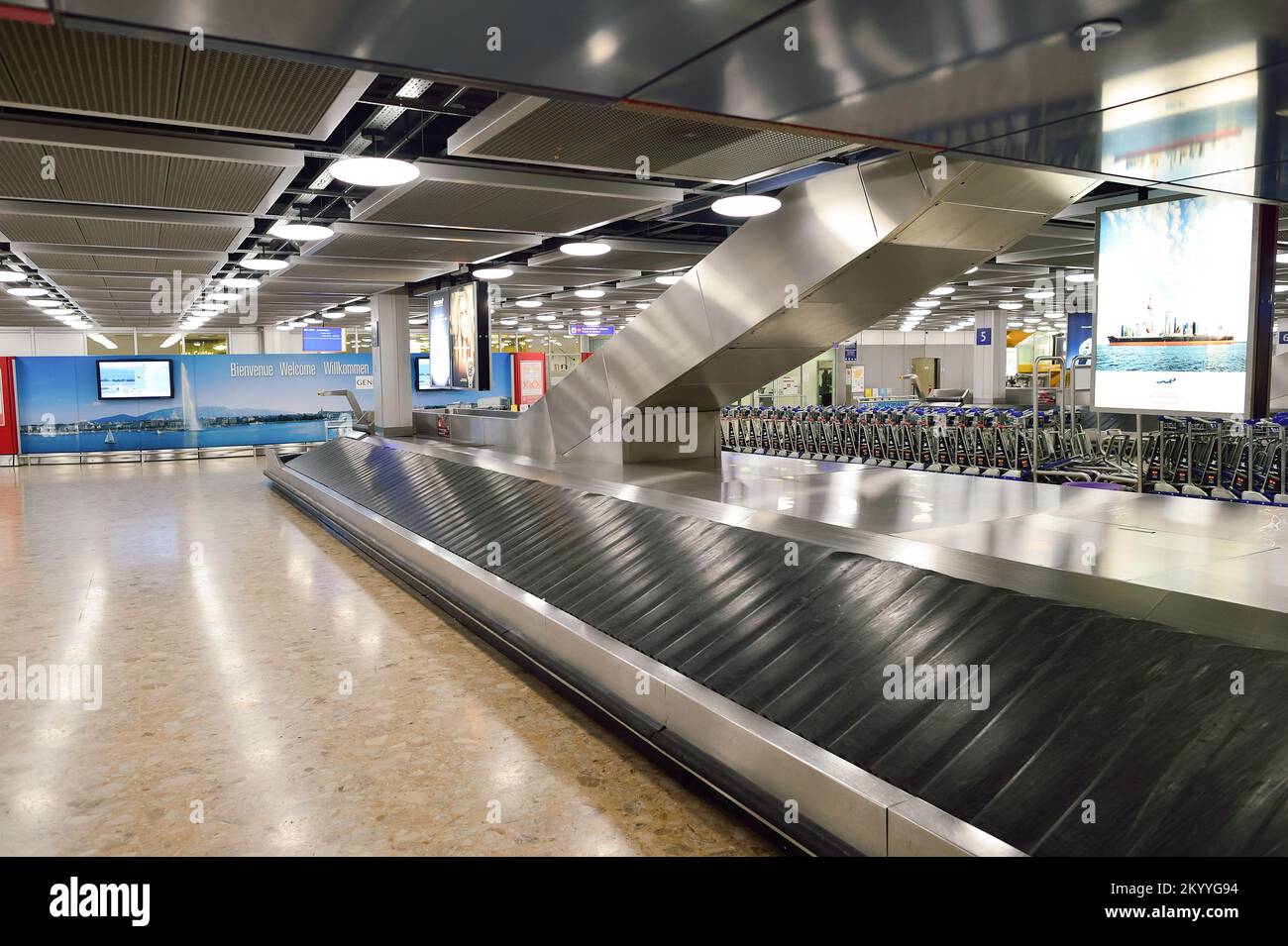 GENEVA, SWITZERLAND NOVEMBER 18, 2015 Baggage claim area in Geneva Airport. Geneva