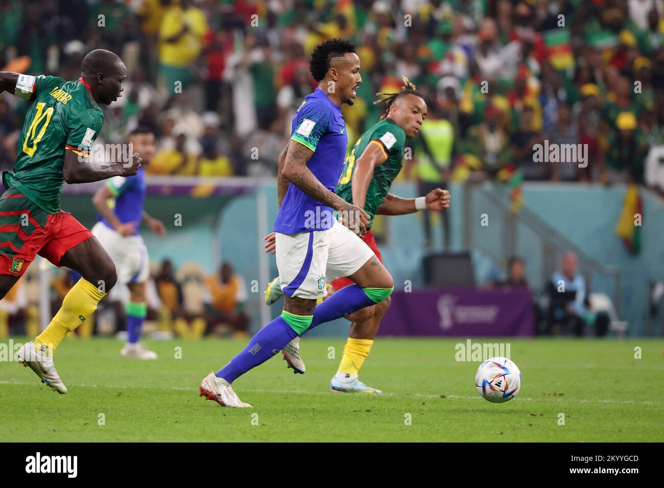 Al Daayen, Qatar. 02nd Dec, 2022. Eder Militao of Brazil during the FIFA World Cup 2022, Group G football match between Cameroon and Brazil on December 2, 2022 at Lusail Stadium in Al Daayen, Qatar - Photo Jean Catuffe / DPPI Credit: DPPI Media/Alamy Live News Stock Photo