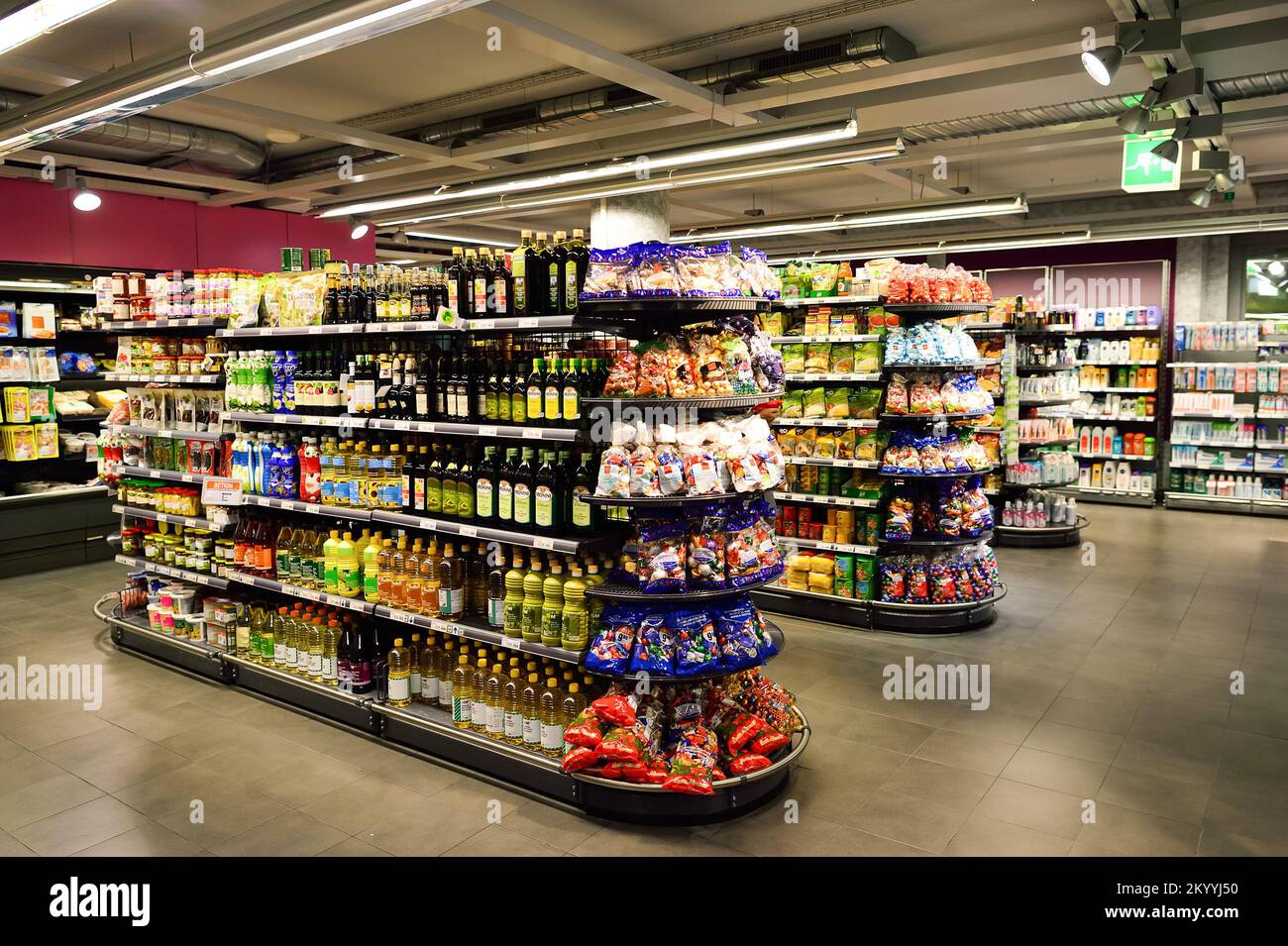 GENEVA, SWITZERLAND SEPTEMBER 18, 2015 interior of Migros supermarket. Migros is Switzerland
