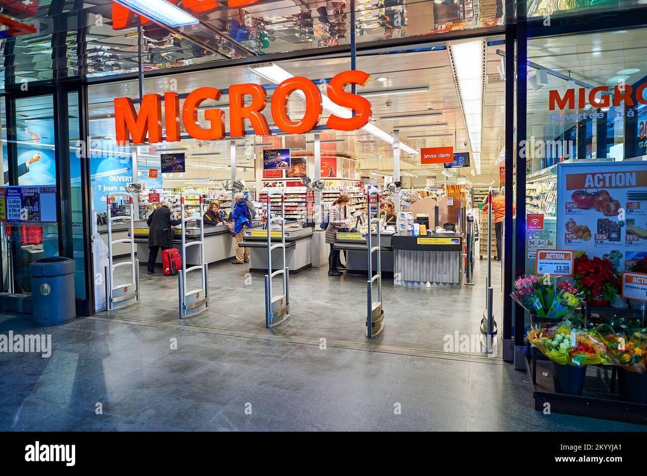 GENEVA, SWITZERLAND SEPTEMBER 19, 2015 entrance to Migros supermarket. Migros is Switzerland