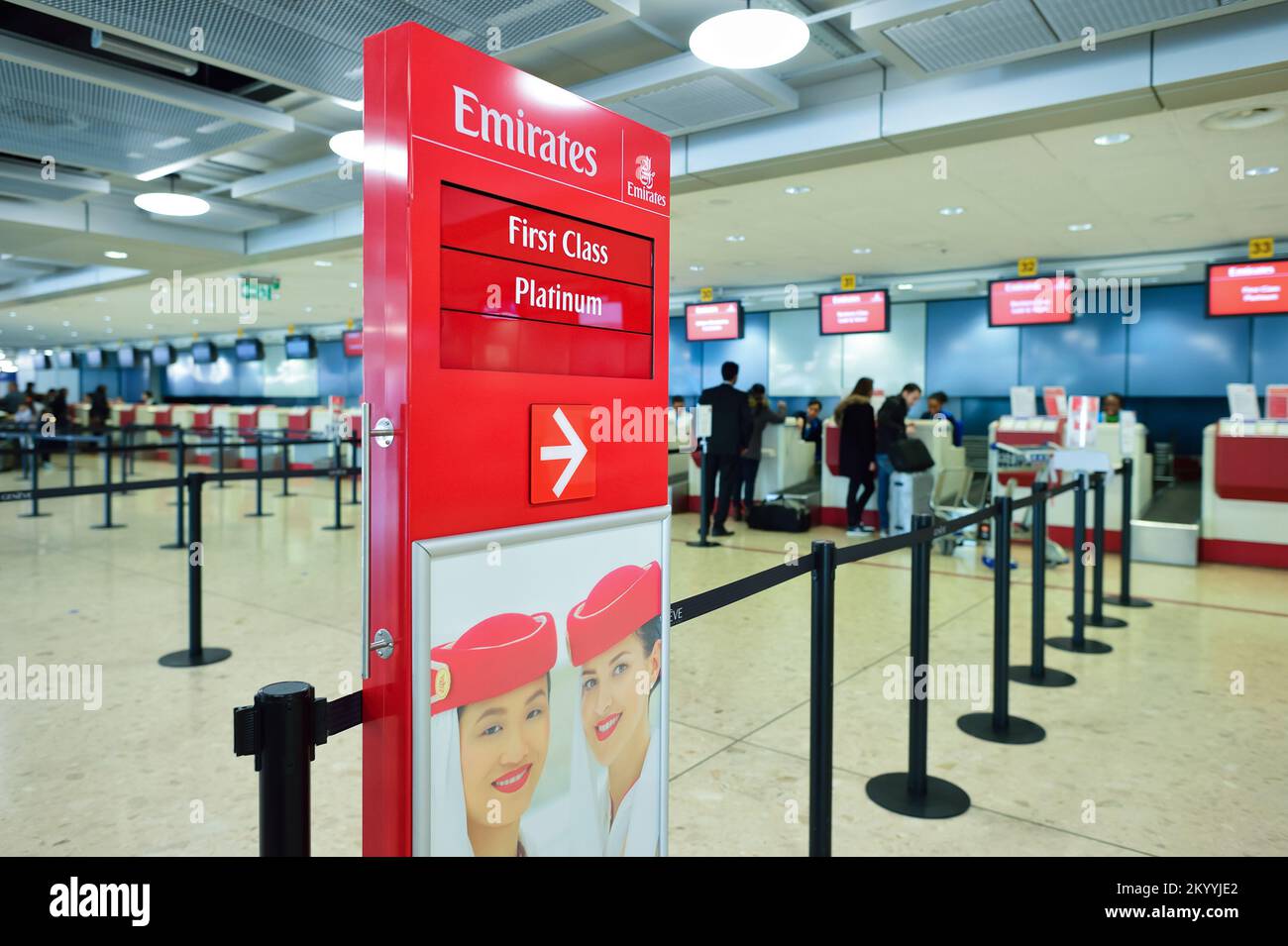 GENEVA, SWITZERLAND NOVEMBER 19, 2015 checkin area of Emirates
