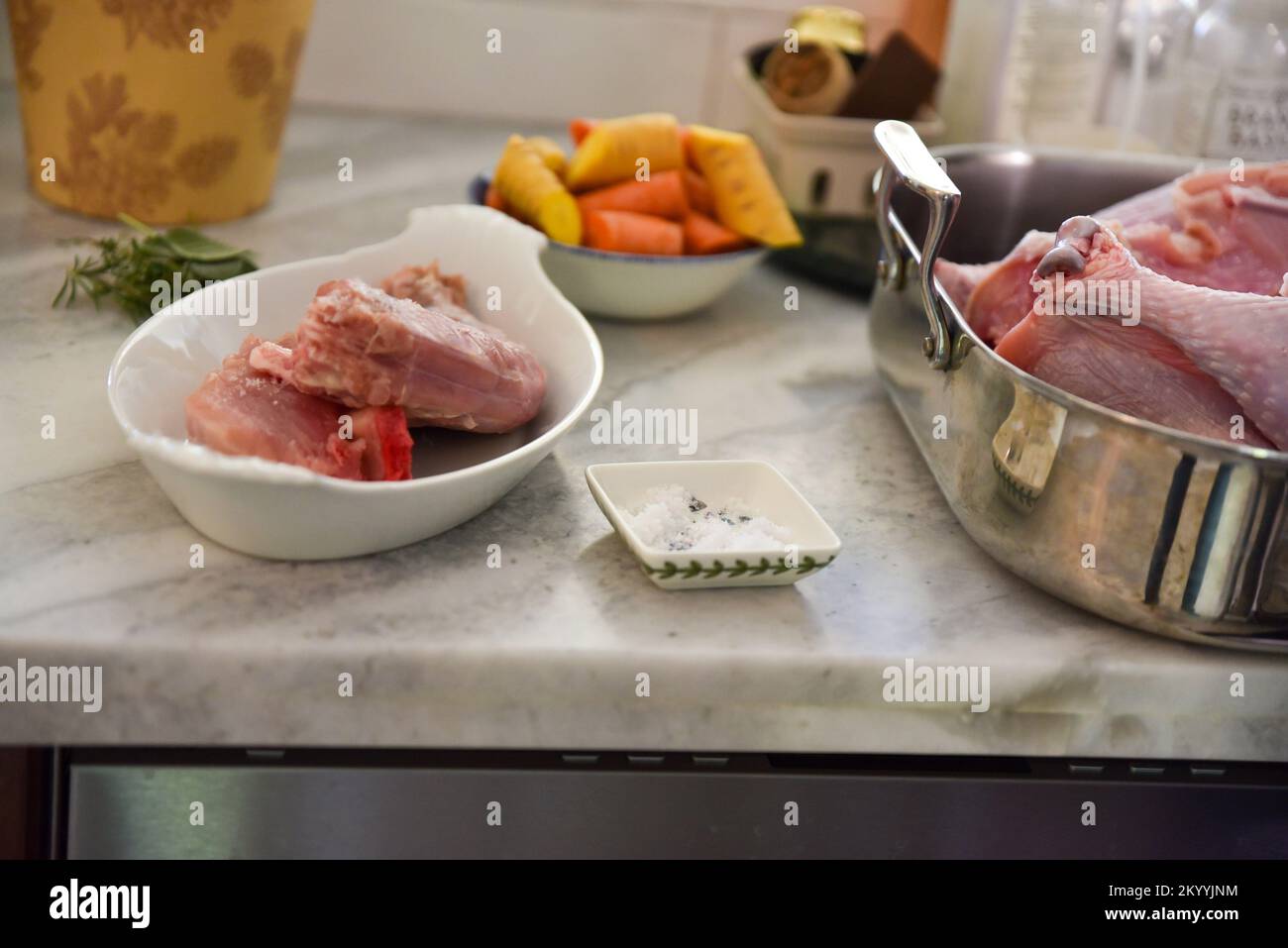 Raw Thanksgiving Turkey in a roasting pan Stock Photo Alamy