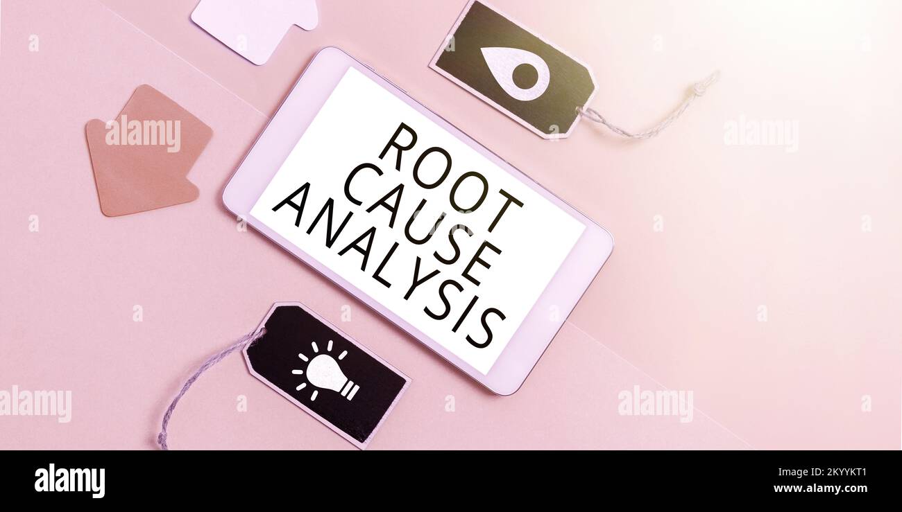 Conceptual display Root Cause Analysis. Word for Method of Problem Solving Identify Fault or Problem Stock Photo