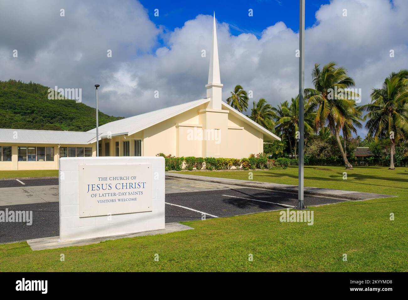 The Church of Latter Day Saints, also known as the Mormon church, on the island of Rarotonga, Cook Islands Stock Photo