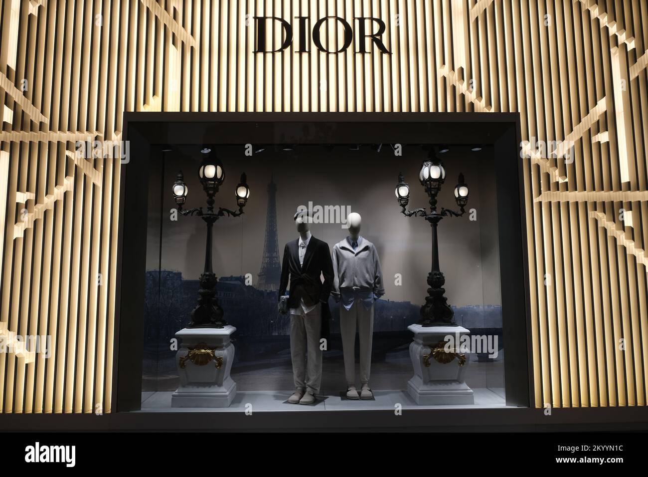 Shanghai,China-September 11th 2022: facade of DIOR store window and brand sign. French luxury fashion company Stock Photo
