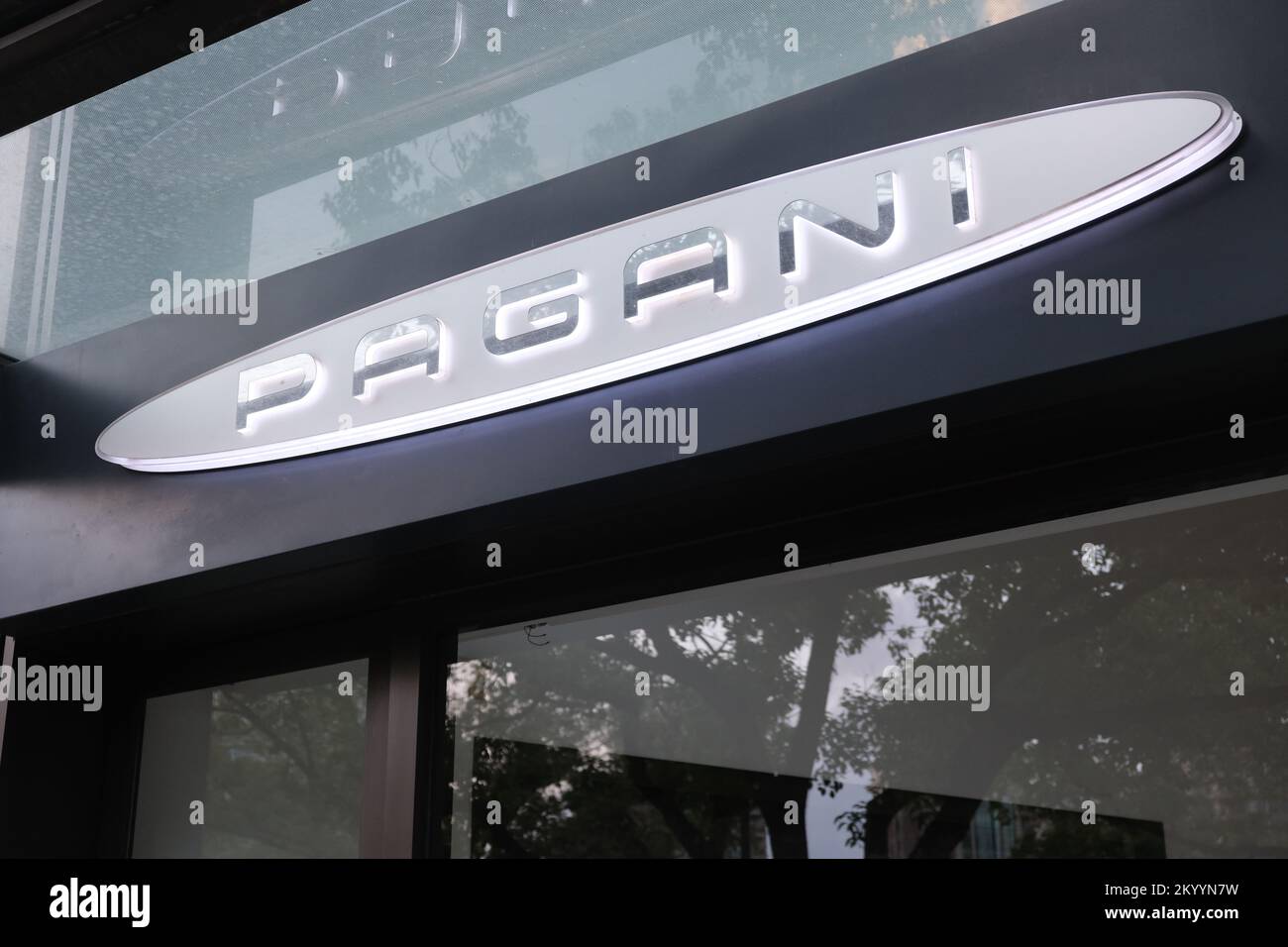 Shanghai,ChinaSeptember 10th 2022 close up Pagani store sign. Pagani