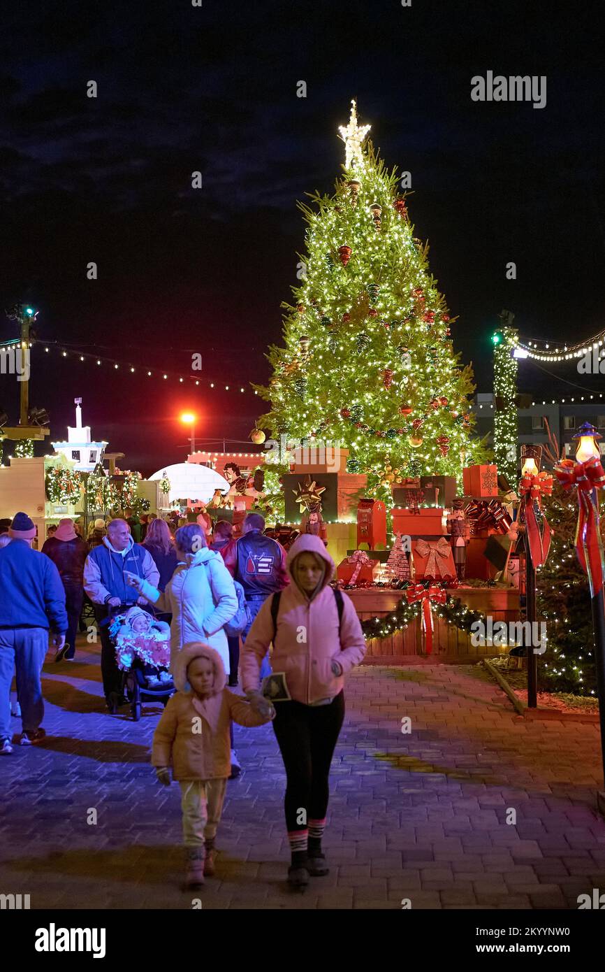 Festive lights and displays delight onlookers at a Christmas village near Rehoboth Beach 