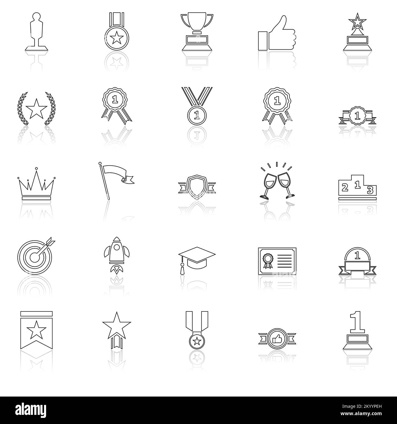 Success line icons with reflect on white background, stock vector Stock Vector