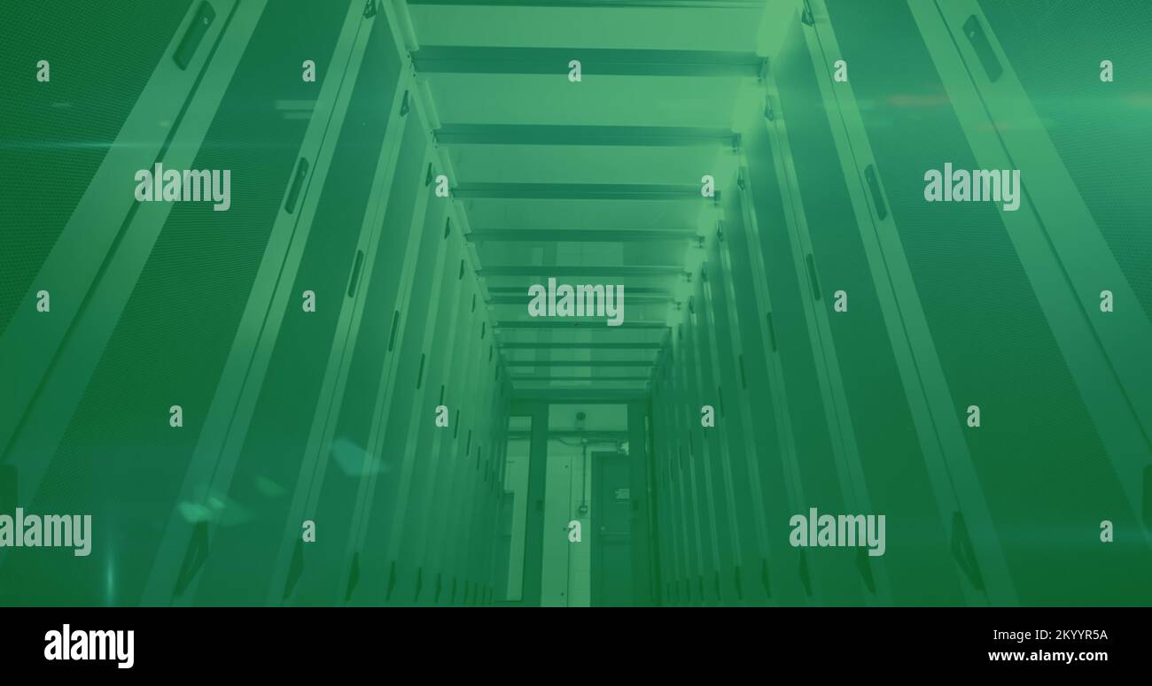 QR code scanner against data processing over empty server room Stock ...