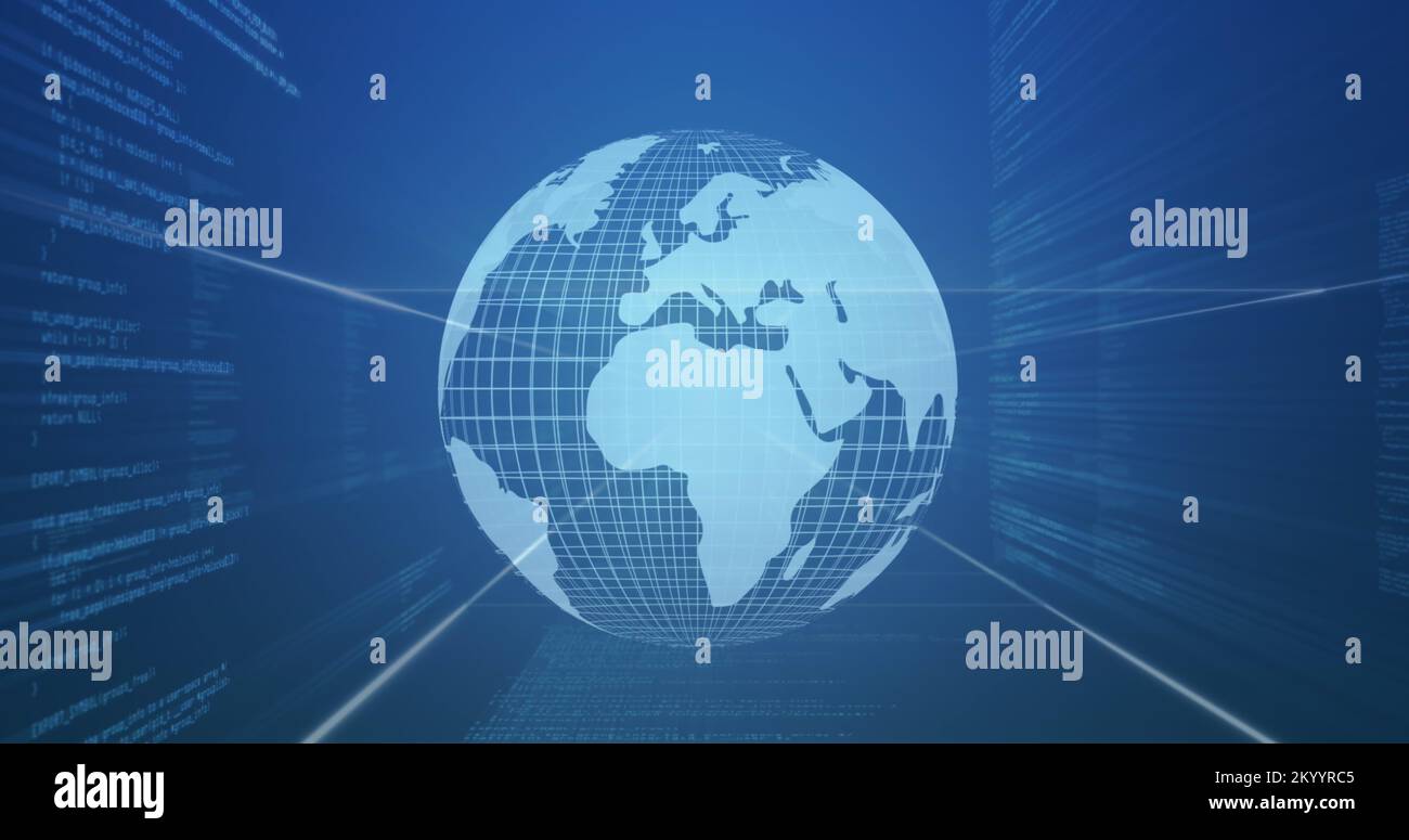 The image shows data processing on a blue background Stock Photo - Alamy