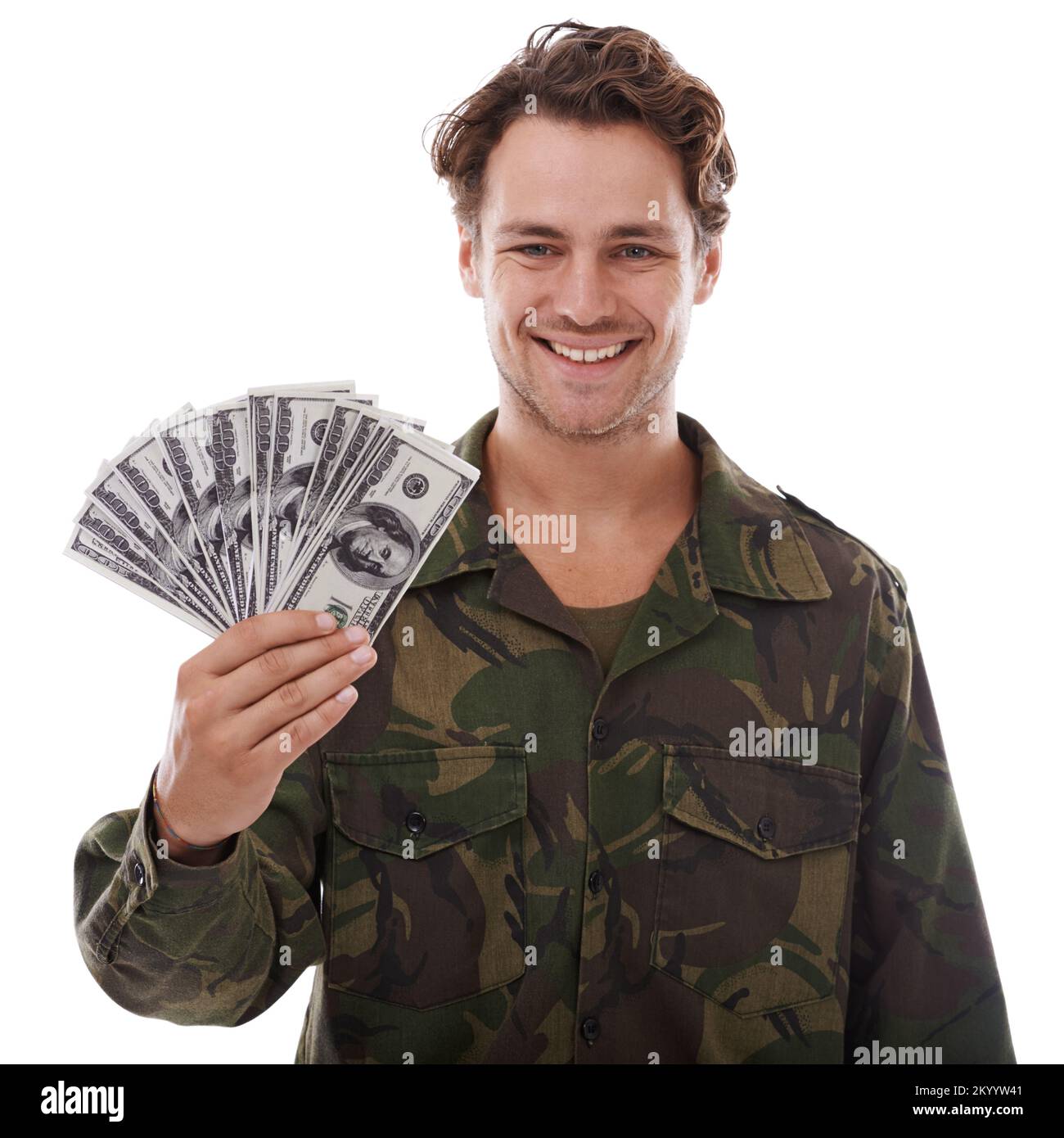 Not every fight occurs on the battlefield. a young man in military fatigues. Stock Photo