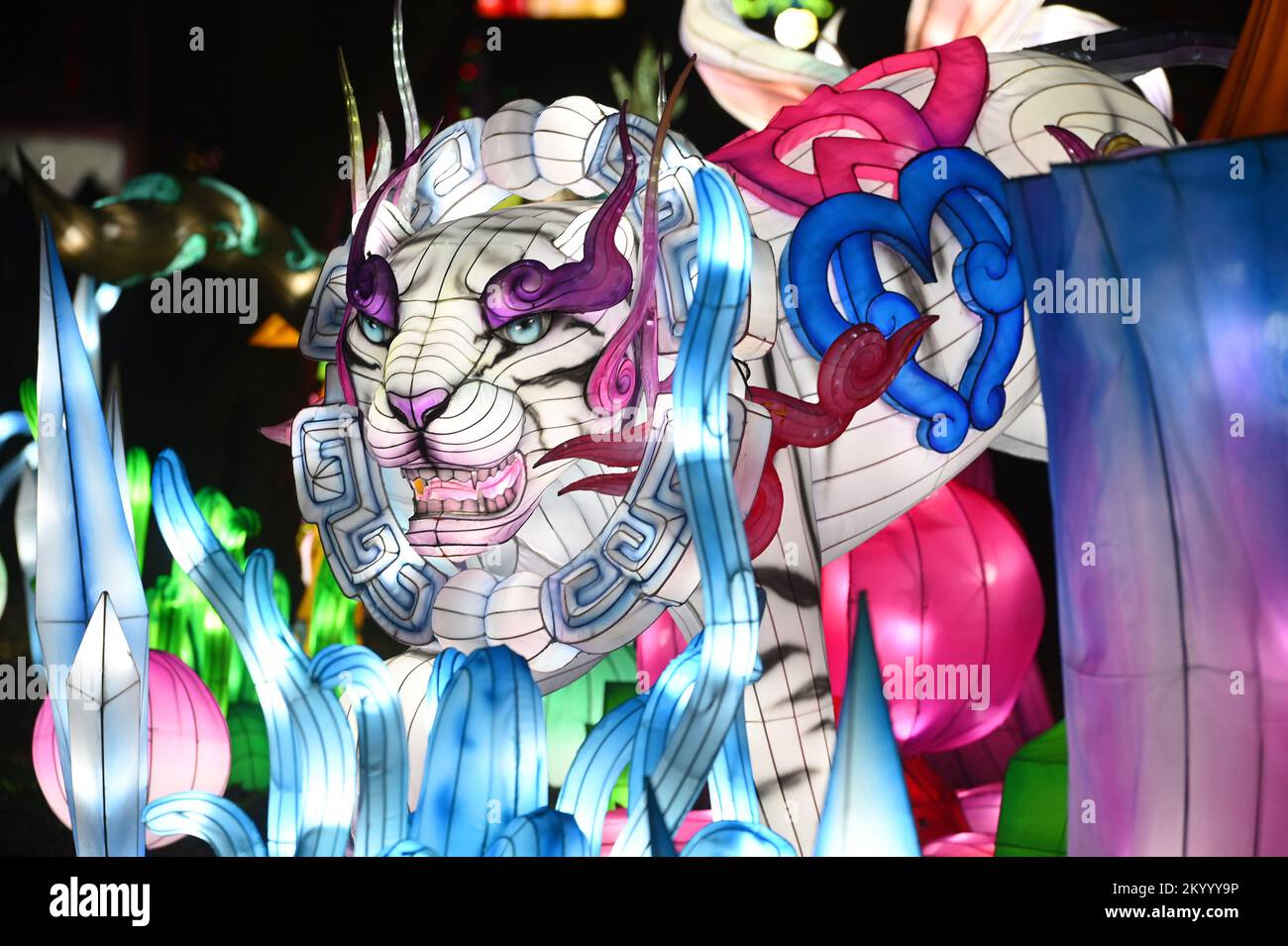 New York, USA. 02nd Dec, 2022. Illuminated lantern sculptures on