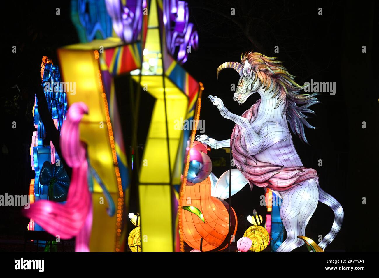 New York, USA. 02nd Dec, 2022. Illuminated lantern sculptures on display at the NYC Winter