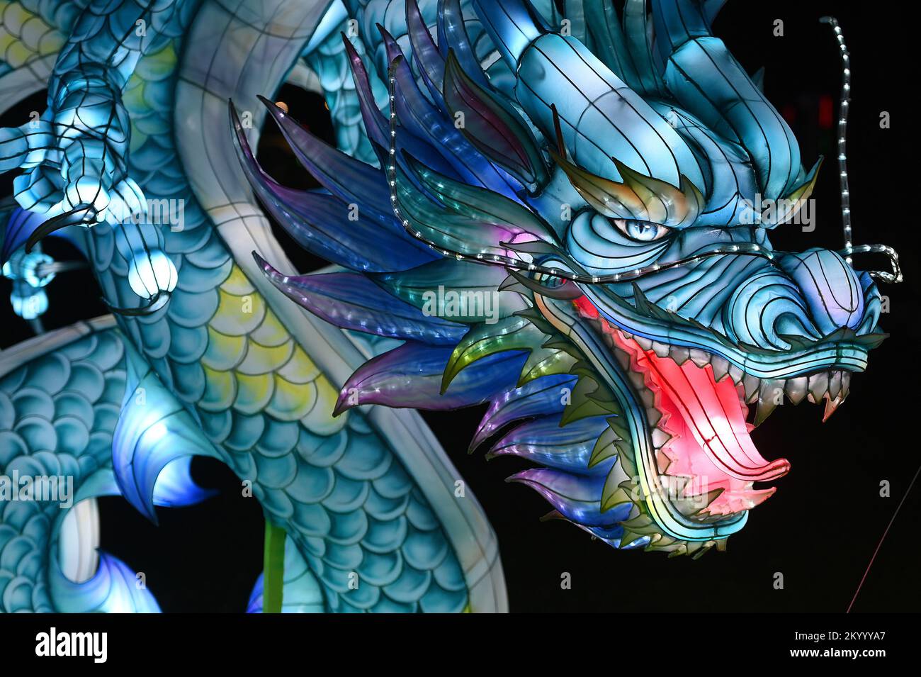 New York, USA. 02nd Dec, 2022. Illuminated lantern sculptures on