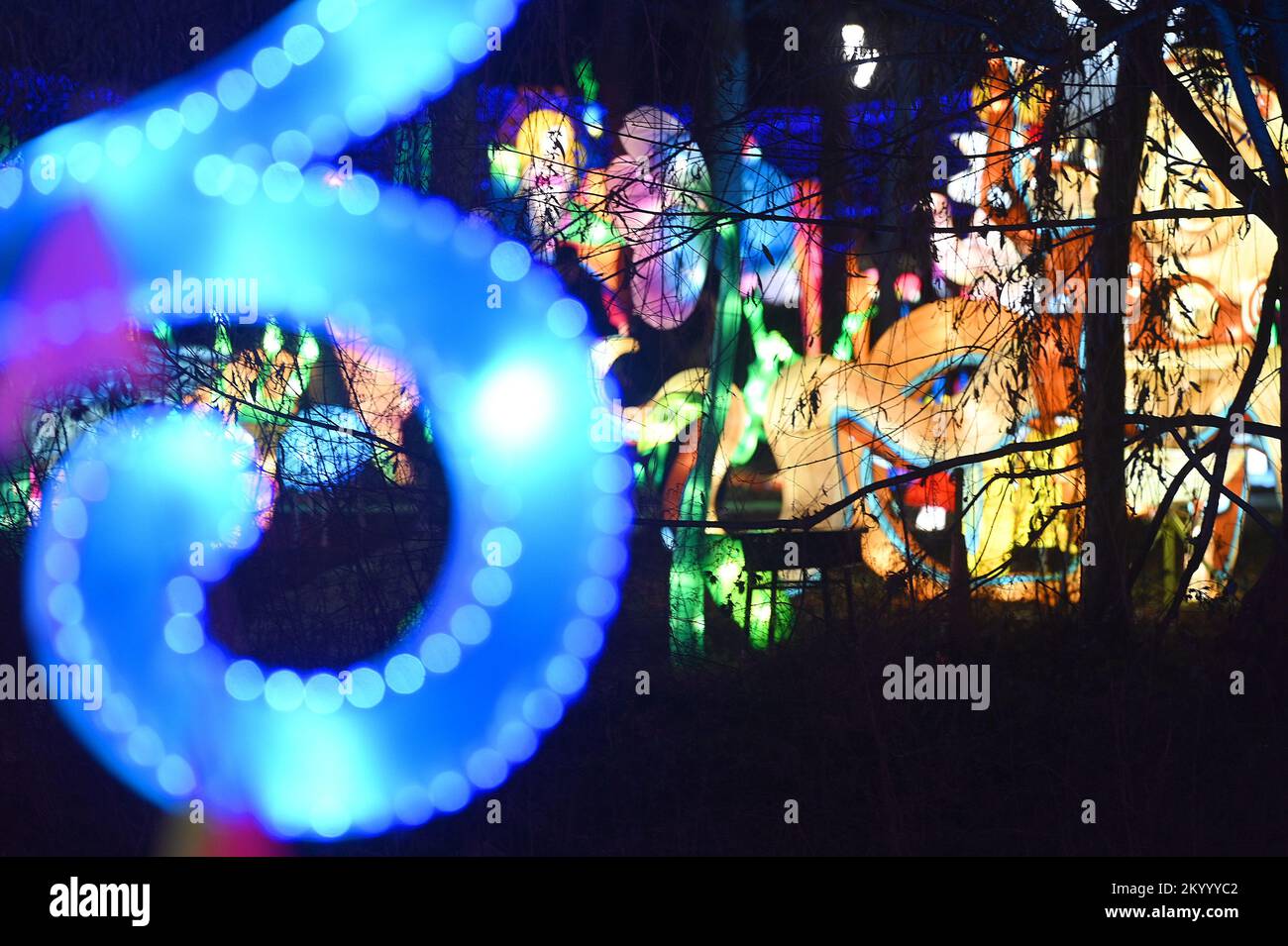 New York, USA. 02nd Dec, 2022. Illuminated lantern sculptures on