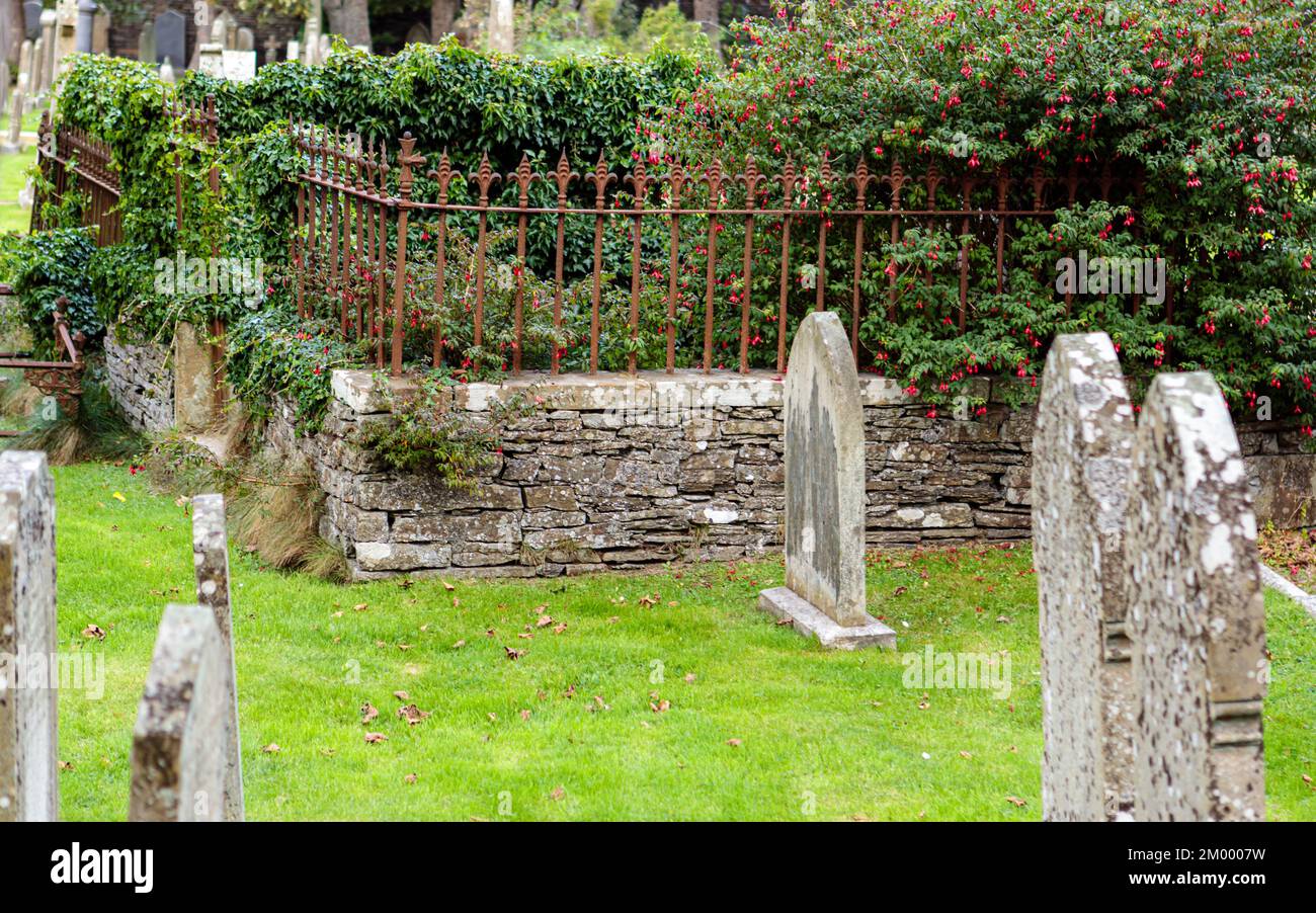 Gravestones and memorials at cemetery in Scotland Stock Photo Alamy