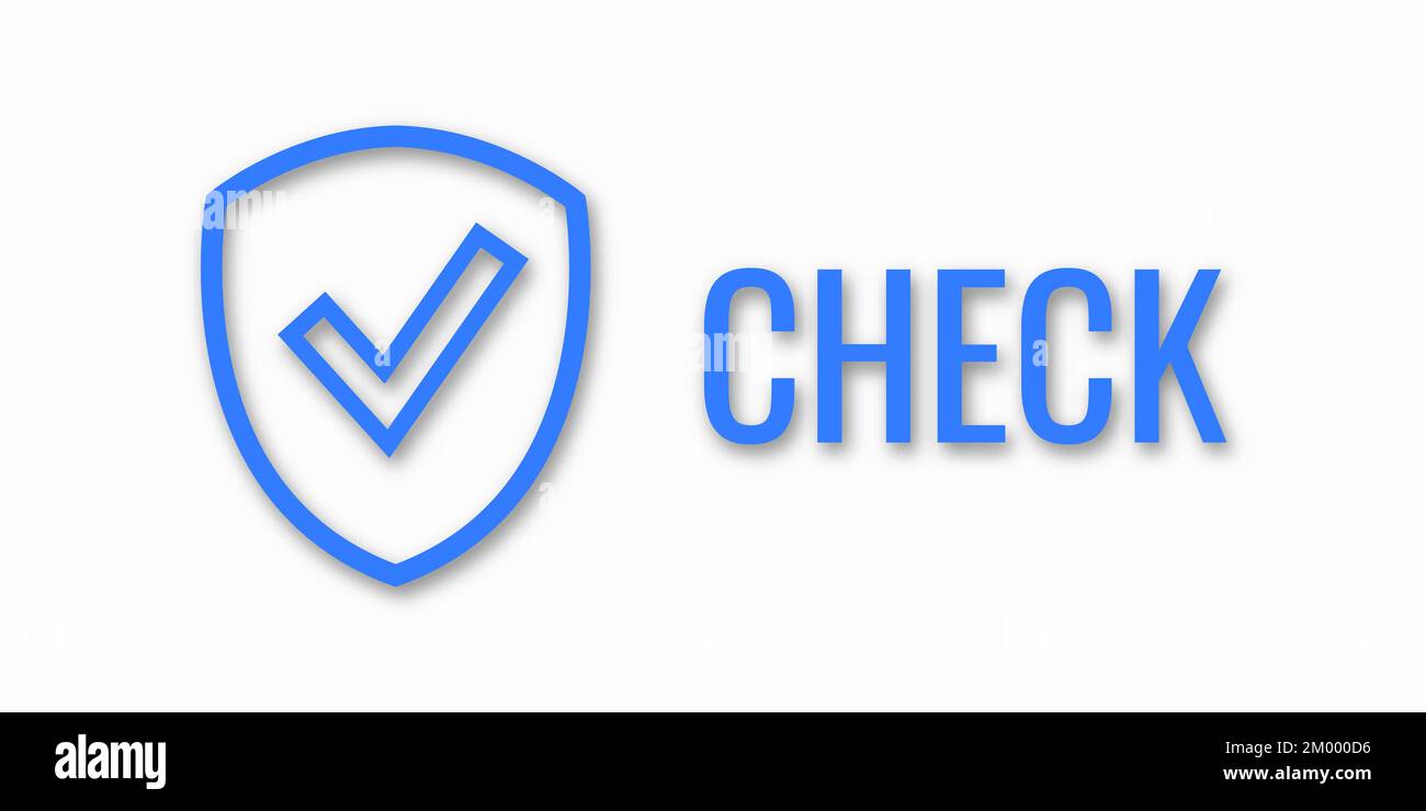 Word CHECK. Banner shield check mark icon. Place for your text. Cope ...