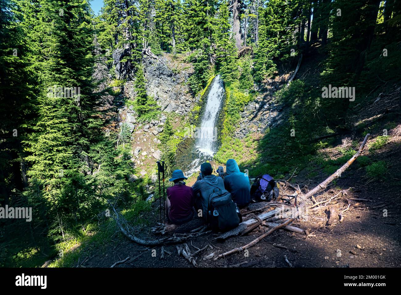 PCT hikers at Obsidian Falls on the Pacific Crest Trail, Sisters ...