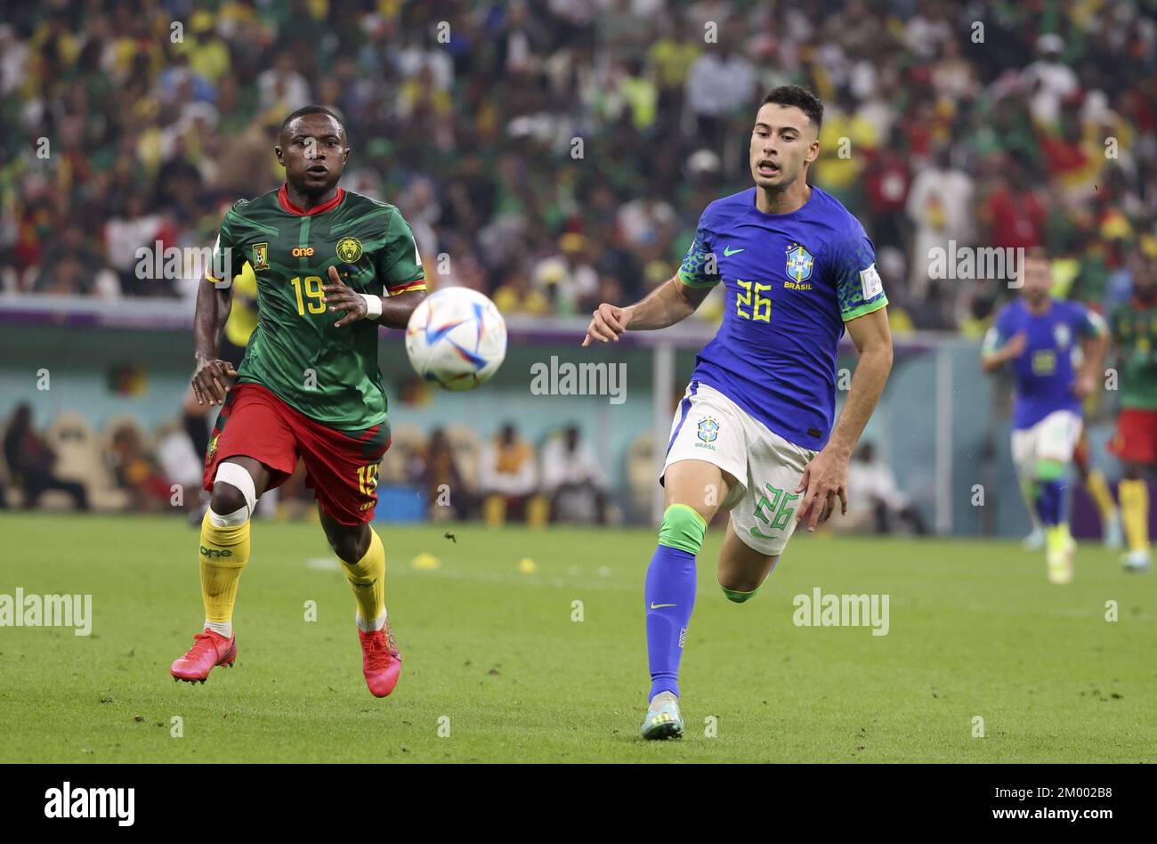 Al Daayen, Qatar. 02nd Dec, 2022. Gabriel Martinelli of Brazil, Collins Fai of Cameroon (left) during the FIFA World Cup 2022, Group G football match between Cameroon and Brazil on December 2, 2022 at Lusail Stadium in Al Daayen, Qatar - Photo: Jean Catuffe/DPPI/LiveMedia Credit: Independent Photo Agency/Alamy Live News Stock Photo
