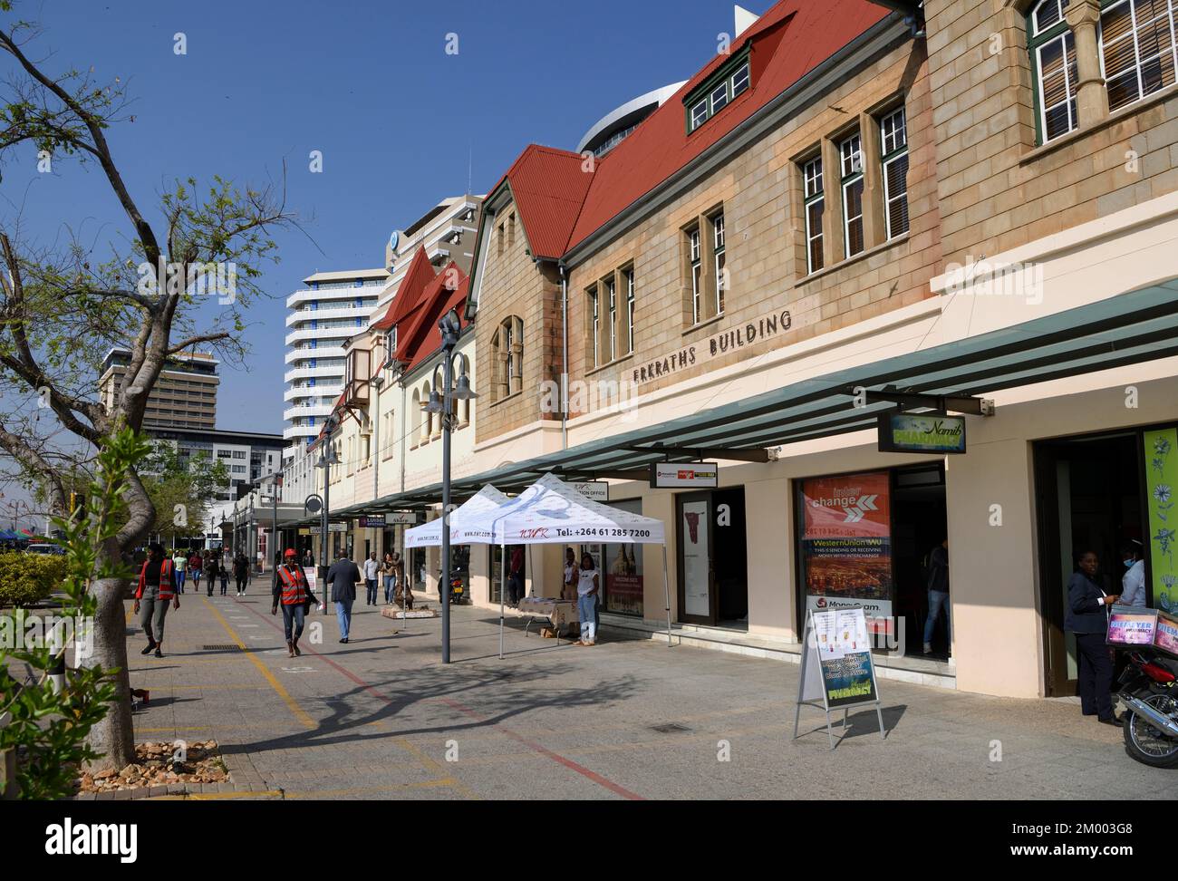 Street scene on Independence Avenue, colonial facades, Windhoek, Namibia, Africa Stock Photo