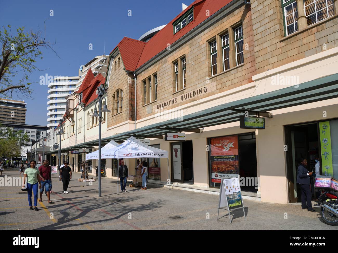 Street scene on Independence Avenue, colonial facades, Windhoek, Namibia, Africa Stock Photo