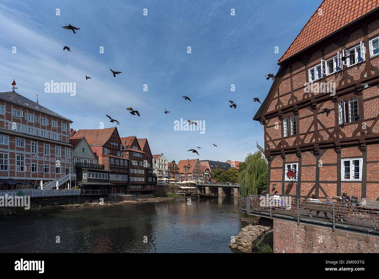 Historic half-timbered houses on the former harbour of the Ilmenau, Lüneburg, Lower Saxony, Germany, Europe Stock Photo
