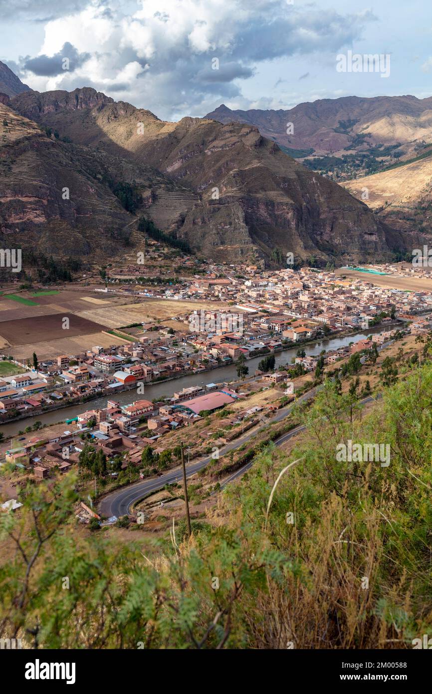 Mirador Taray, view of Pisac, also Pisaq, valley of the Urubamba river, Peru, South America Stock Photo
