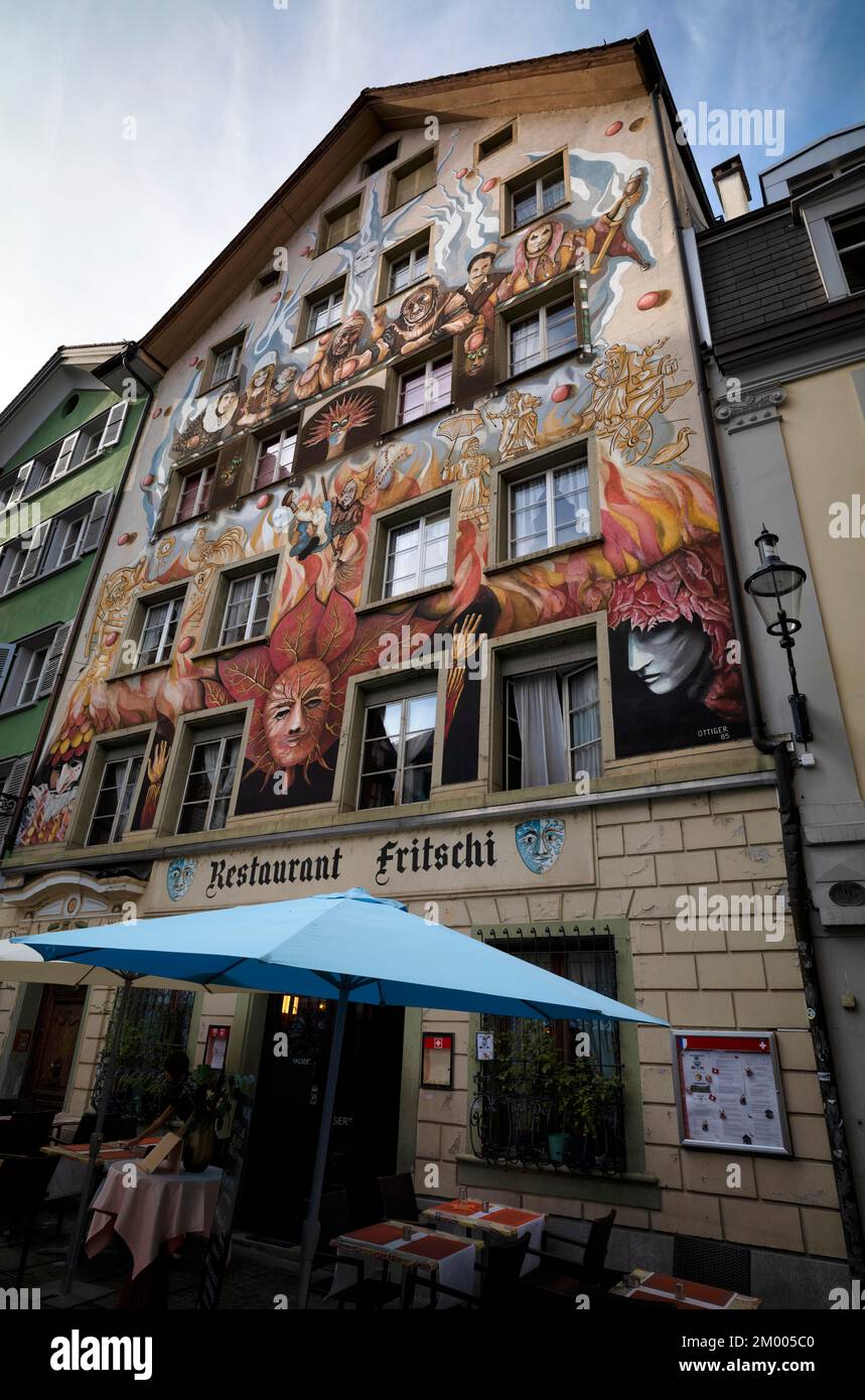 Facade painting, Restaurant Fritschi, Old Town, Lucerne, Switzerland