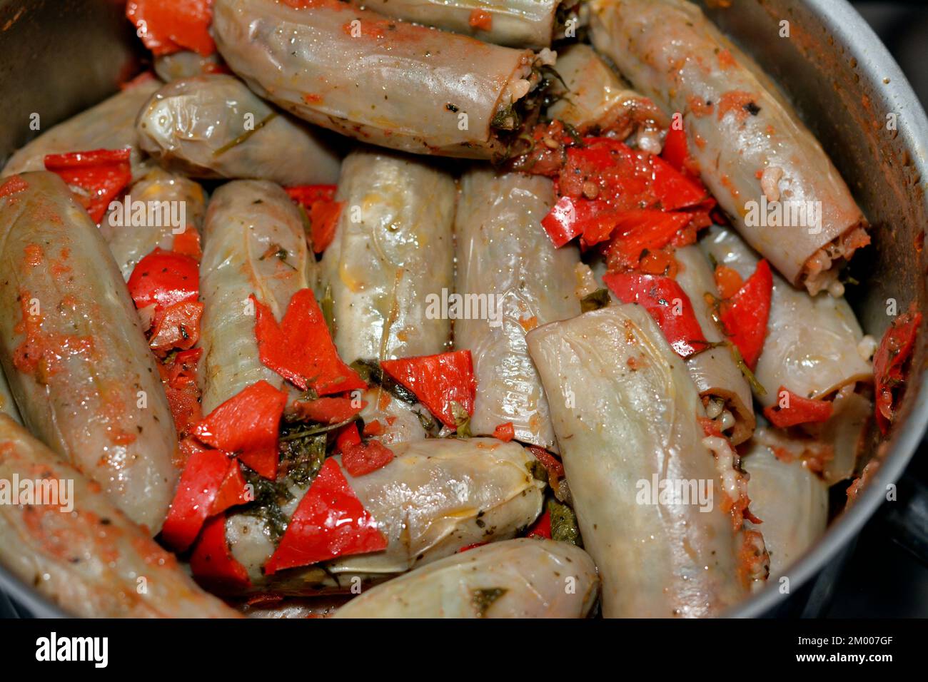 Eggplants Mahshi stuffed with white rice, onion, parsley, dill and