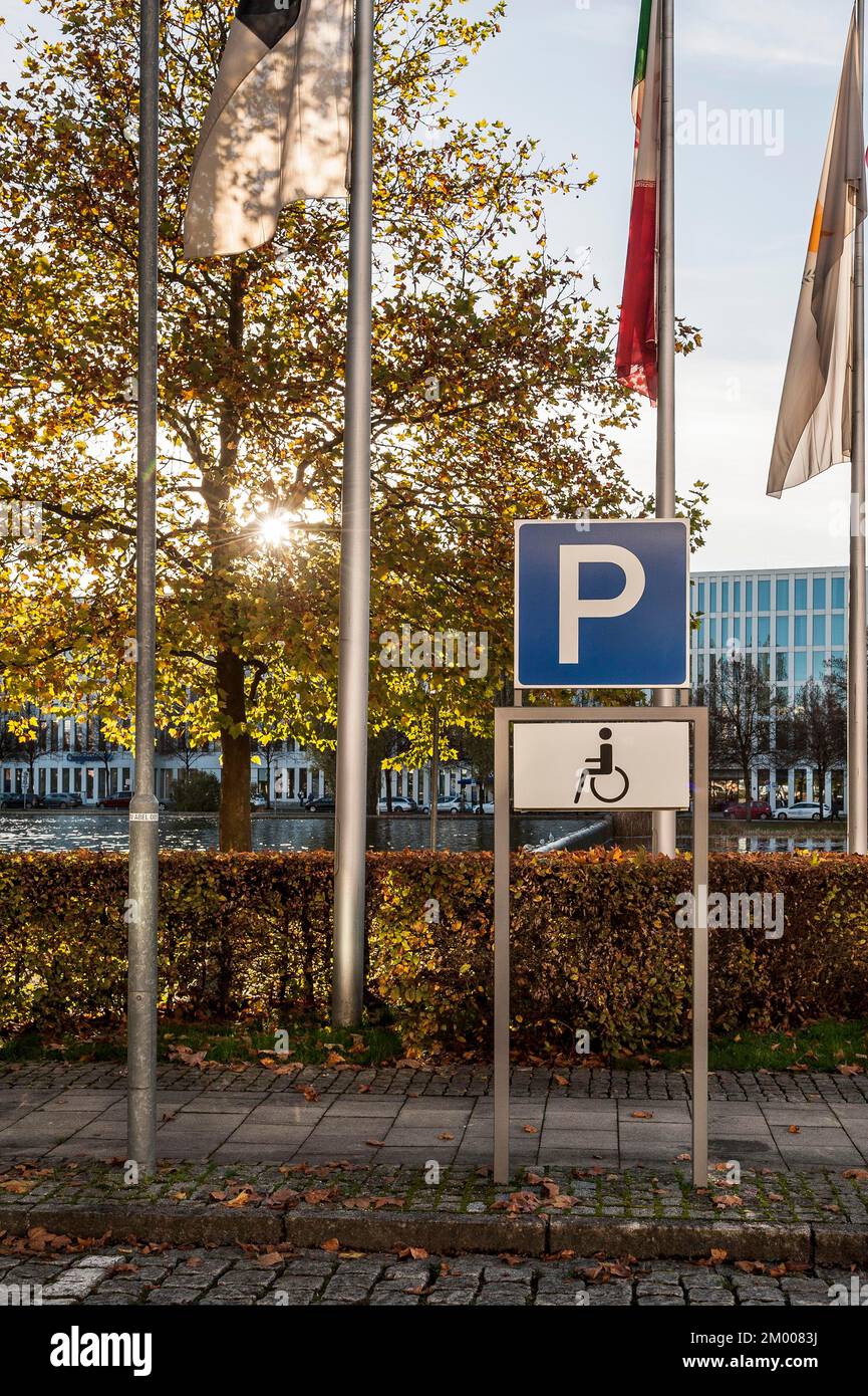 Parking sign for disabled persons, wheelchair users, keep free