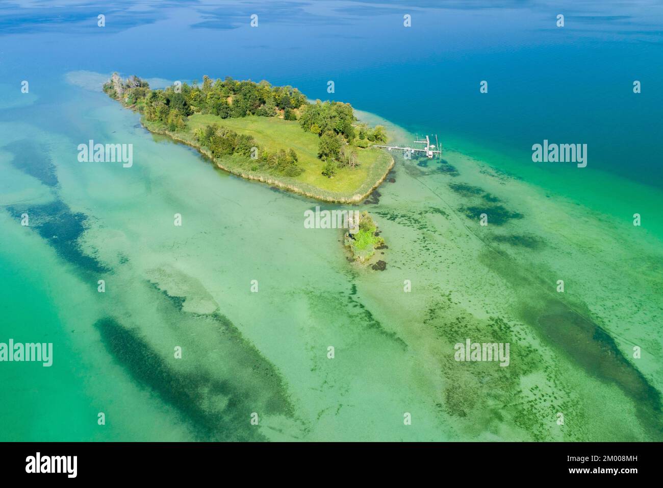 Bird's eye view of the island of Lützelau in Lake Zurich, Canton Schwyz