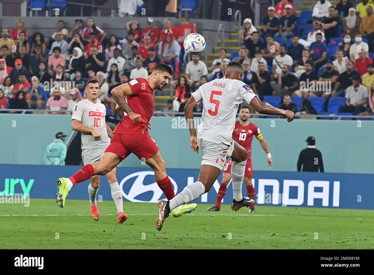 goal 1-1 MITROVIC Aleksandar (SRB), header, action, duels versus Manuel AKANJI (SUI), Serbia (SRB) - Switzerland (SUI) 2-3 group stage group G, game 47 on December 2nd, 2022, Stadium 974, Football World Championship 2022 in Qatar from 20.11. - 18.12.2022 ? Stock Photo