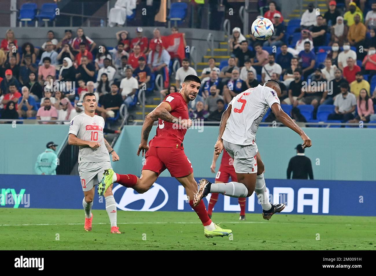 goal 1-1 MITROVIC Aleksandar (SRB), header, action, duels versus Manuel AKANJI (SUI), Serbia (SRB) - Switzerland (SUI) 2-3 group stage group G, game 47 on December 2nd, 2022, Stadium 974, Football World Championship 2022 in Qatar from 20.11. - 18.12.2022 ? Stock Photo