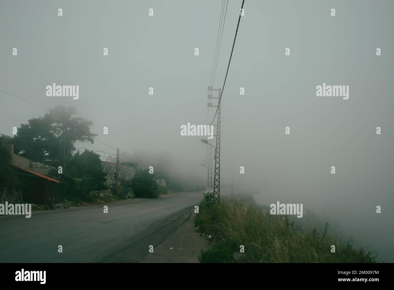 Foggy street in mount Lebanon Stock Photo