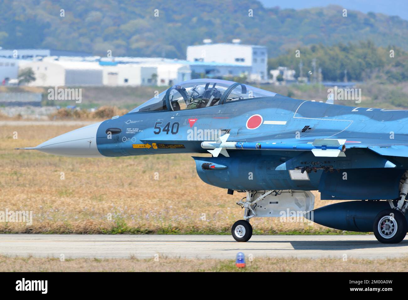 Fukuoka Prefecture, Japan - April 14, 2014: Japan Air Self-Defense Force Mitsubishi F-2A multirole fighter. Stock Photo