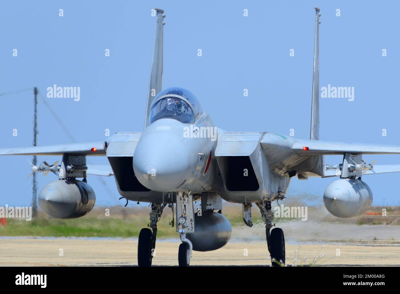 Fukuoka Prefecture, Japan - April 14, 2014: Japan Air Self-Defense Force Boeing F-15J Eagle fighter aircraft. Stock Photo