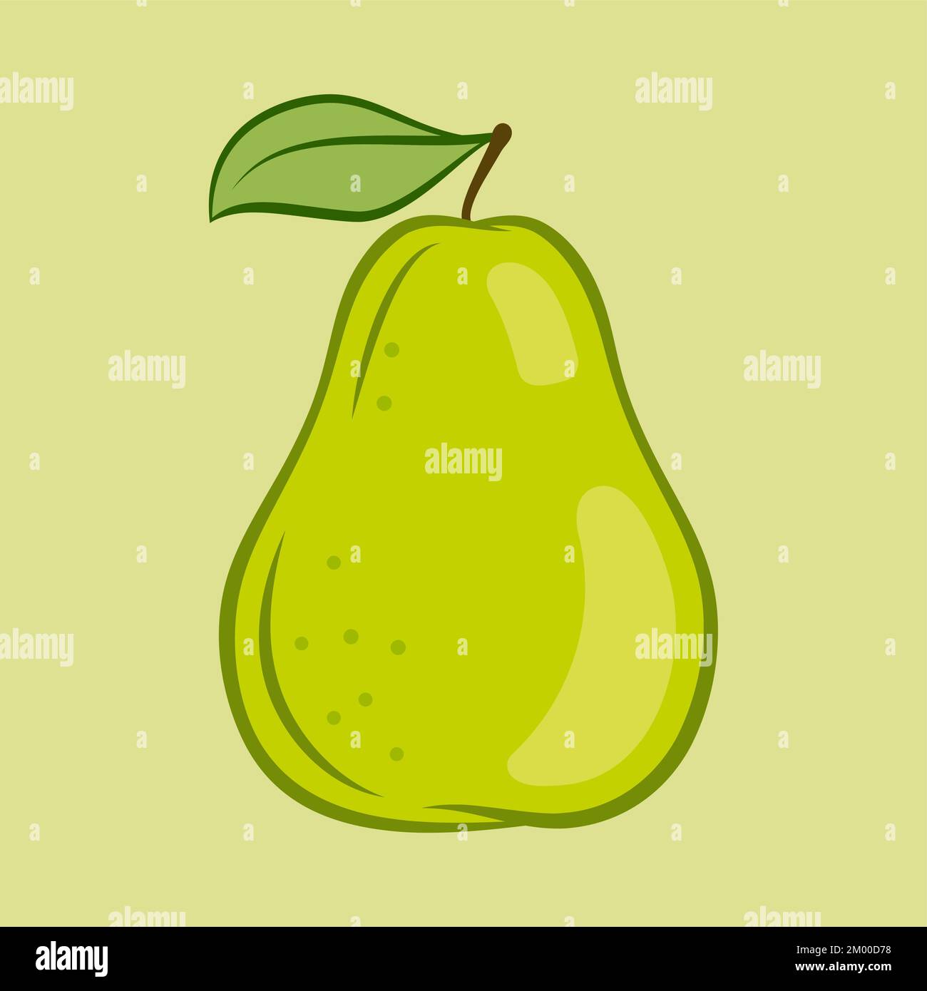 Illustration of Green Juicy Stylized Pear with Leaf. Icon for Food Apps ...
