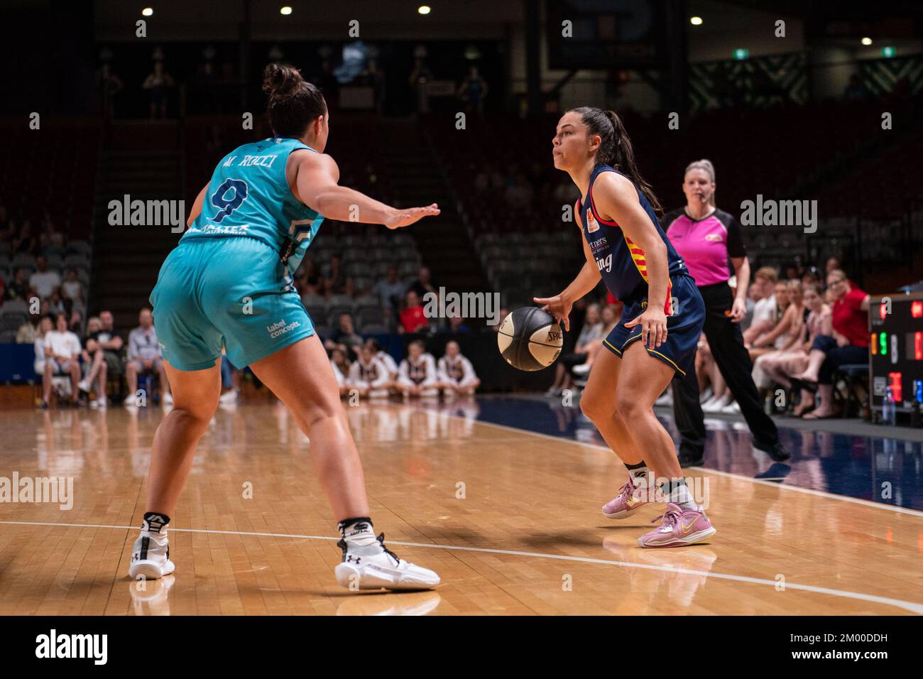 Adelaide, Australia. 03rd Dec, 2022. Adelaide, South Australia, December 3rd 2022: Abby Cubillo (9 Adelaide Lightning) dribbles the ball defended by Maddi Rocci (9 Southside Flyers) during the Cygnett WNBL game between Adelaide Lightning and Southside Flyers at Adelaide 36ers Arena in Adelaide, Australia. (Noe Llamas/SPP) Credit: SPP Sport Press Photo. /Alamy Live News Stock Photo