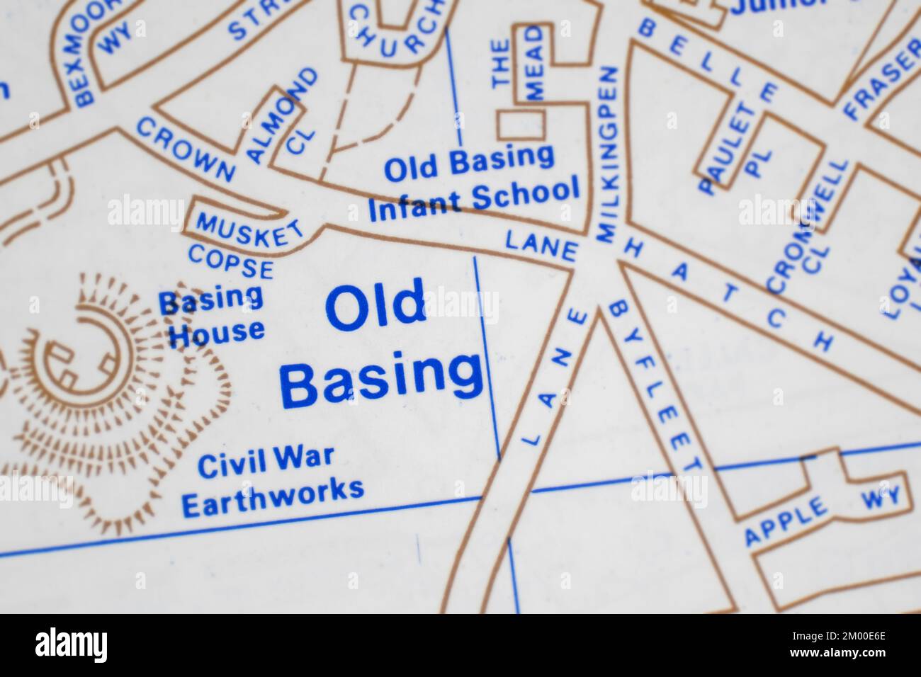 Old Basing village in Hampshire, United Kingdom atlas map town name Stock Photo