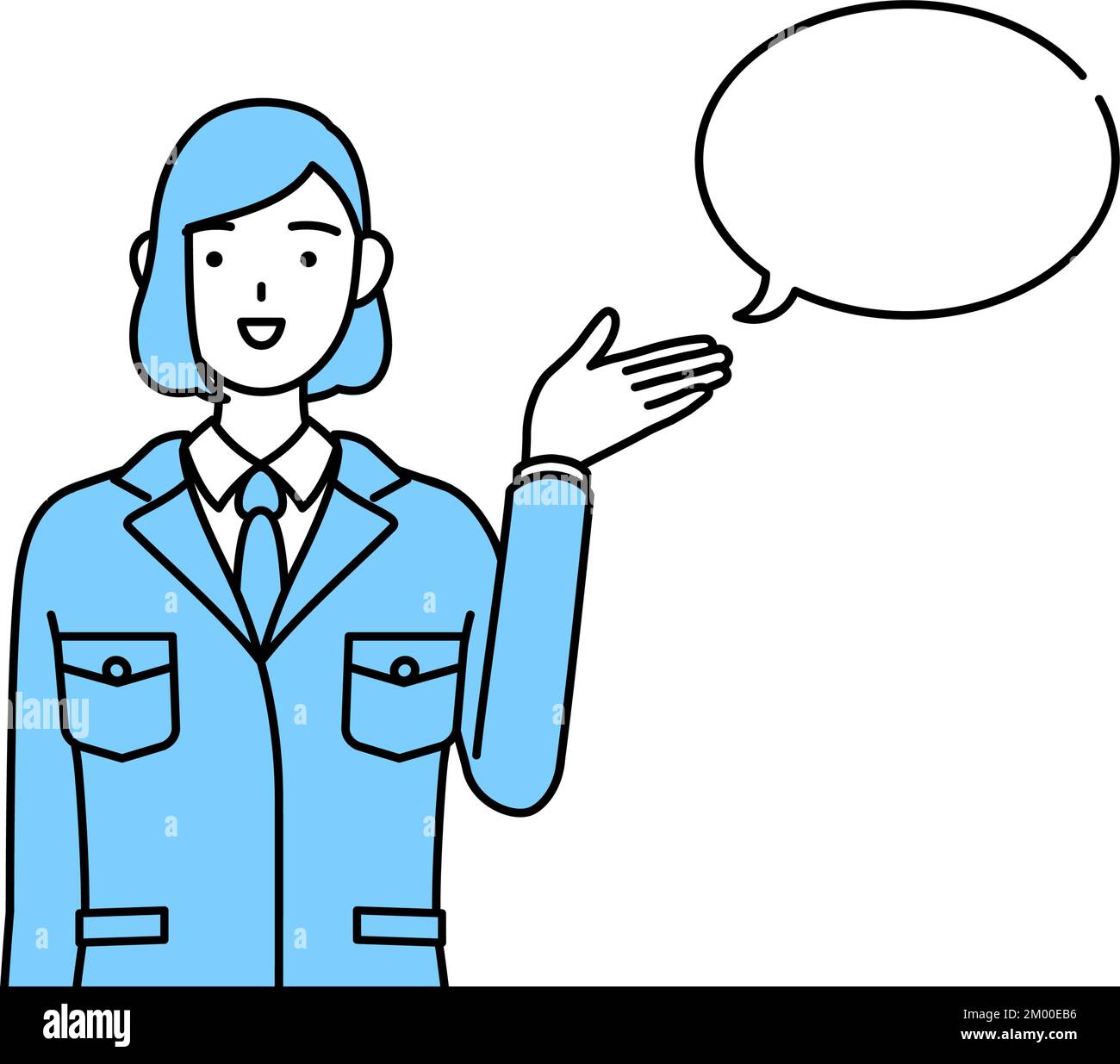 Simple line drawing illustration of a woman in work wear giving