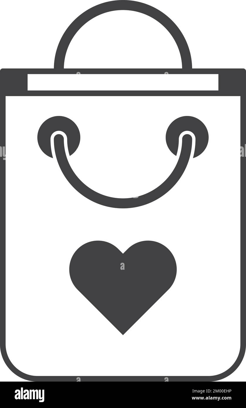 shopping bags and hearts illustration in minimal style isolated on background Stock Vector