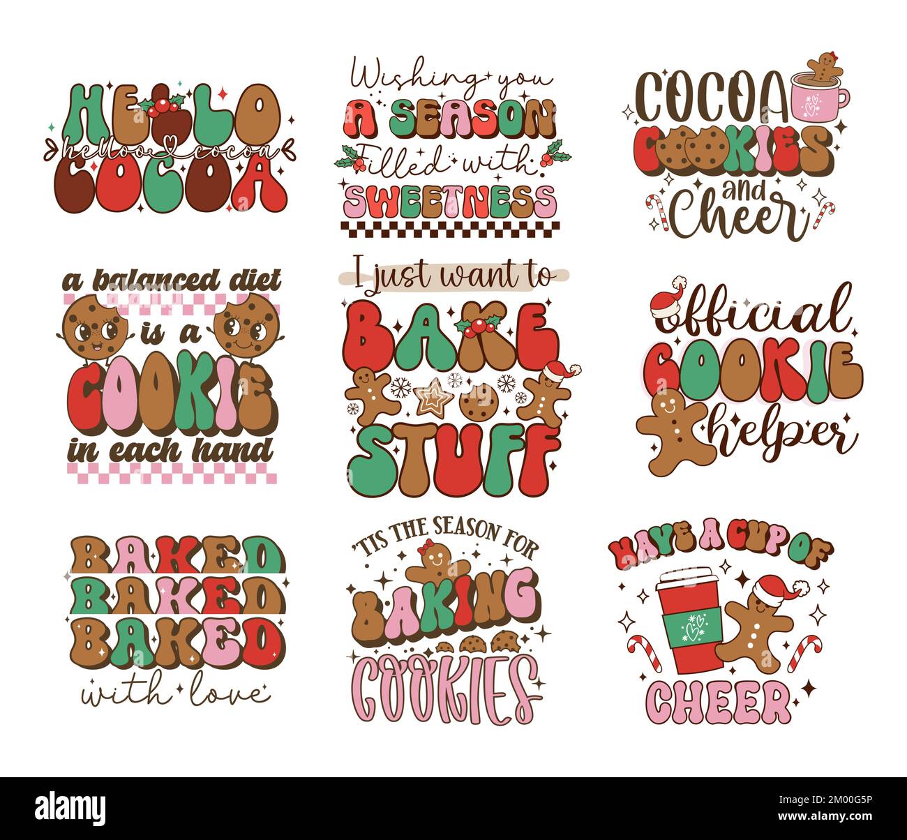 Merry Christmas retro baking quotes. Vector illustration Stock Vector