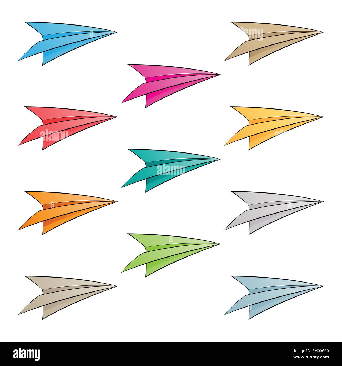 Illustration of Colorful Paper Planes isolated on a White Background Stock Vector