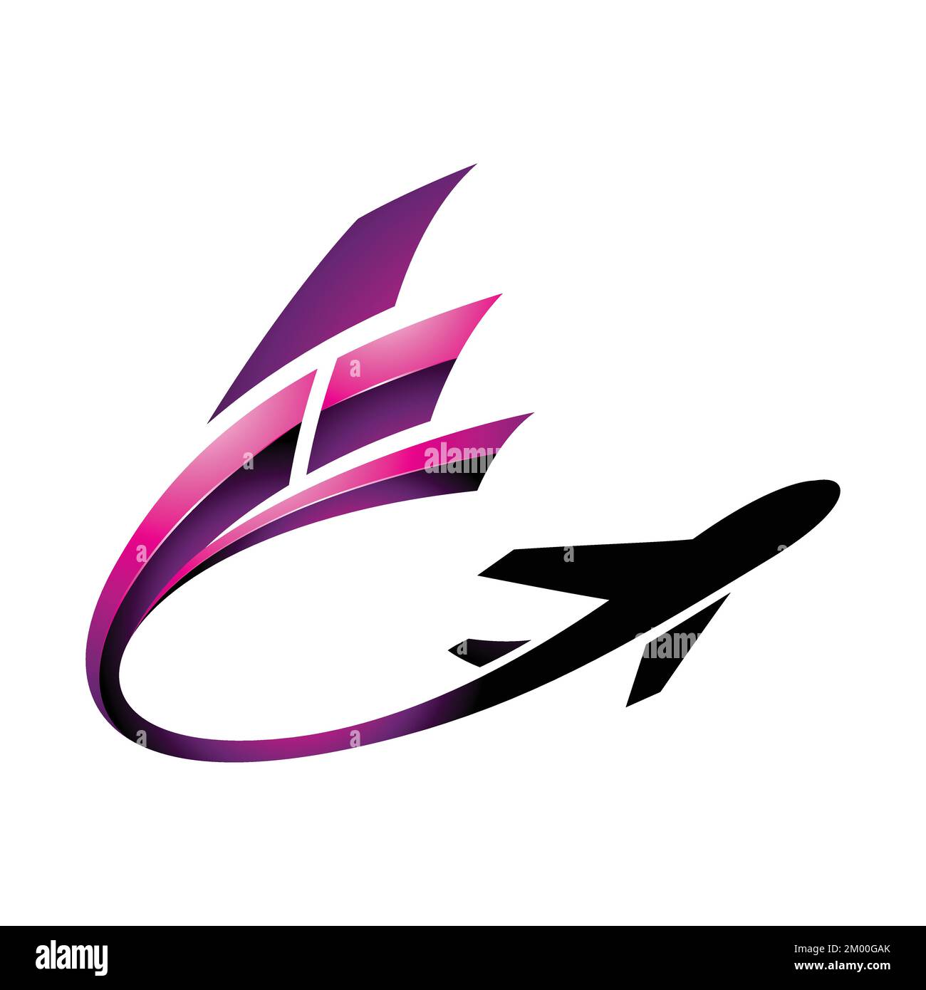 Illustration of Airplane with a Long Glossy Magenta Tail isolated on a White Background Stock Vector