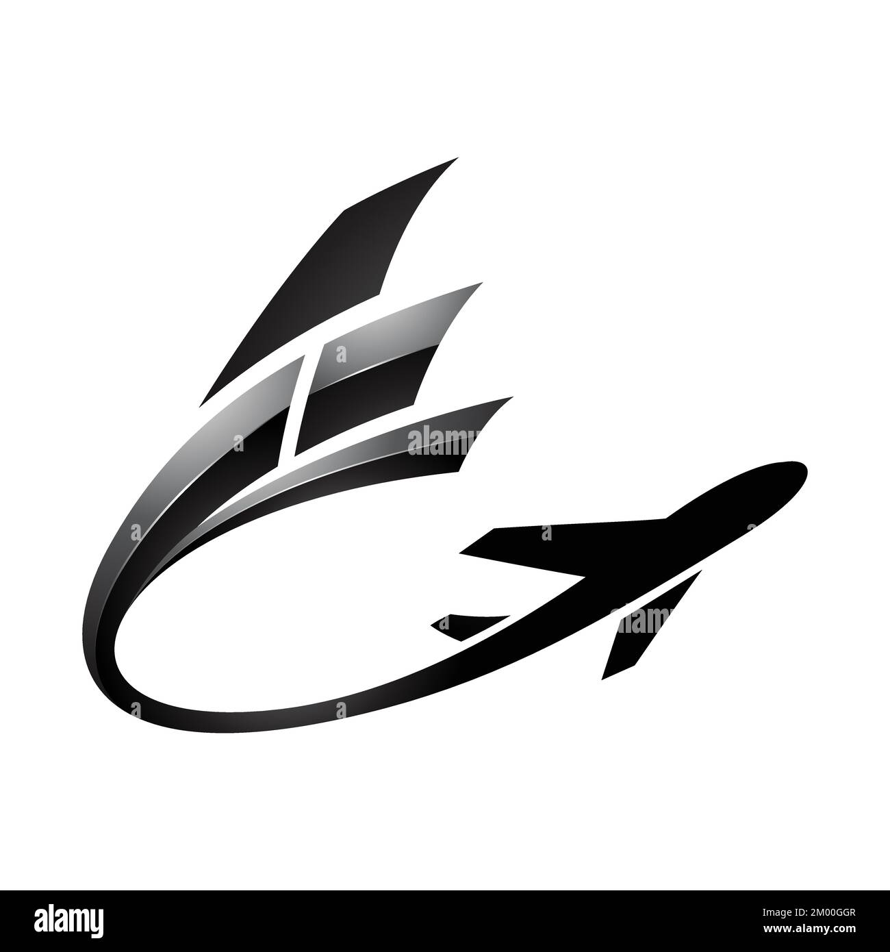 Illustration of Airplane with a Long Glossy Black Tail isolated on a White Background Stock Vector