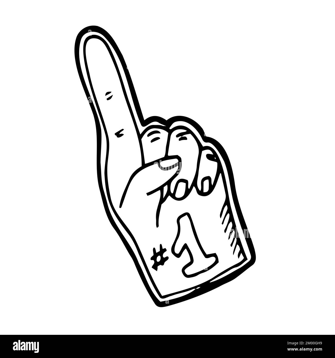 Doodle Fan finger glove Icon. Baseball, Rugby Fan Glove. Isolated