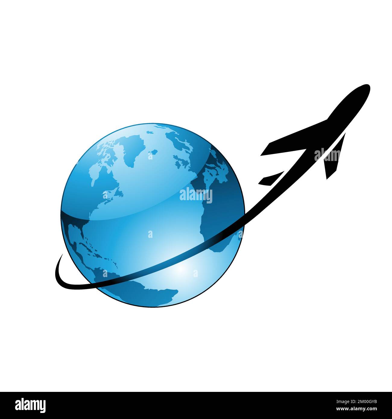 Illustration of Airplane Flying Around a Blue Glossy Globe isolated on ...