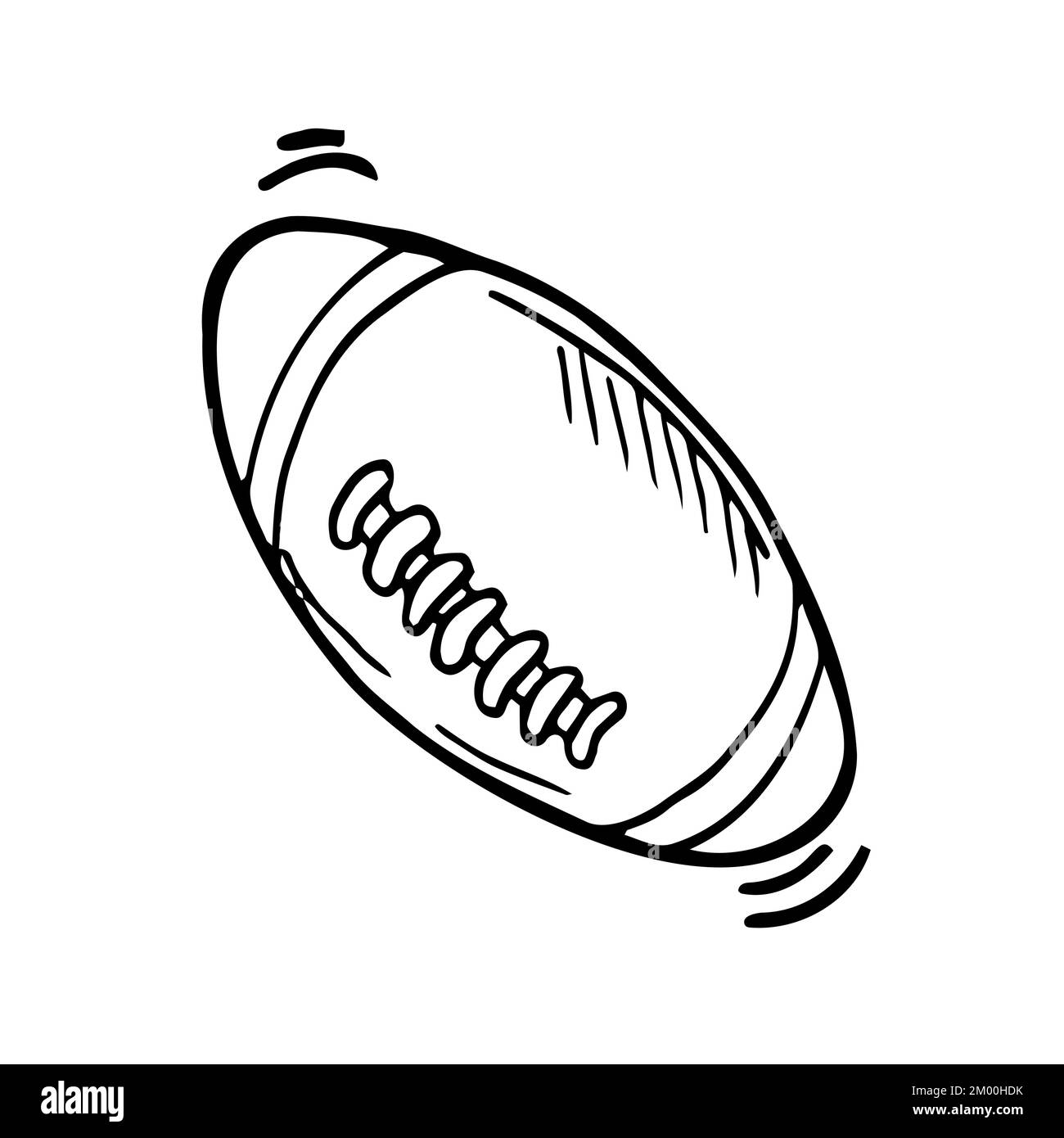 Doodle rugby ball sketch. American Football ball line vector. Isolated