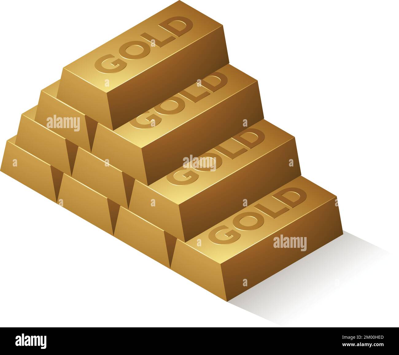 10 Gold Bars with Darker Embossed Text isolated on a White Background