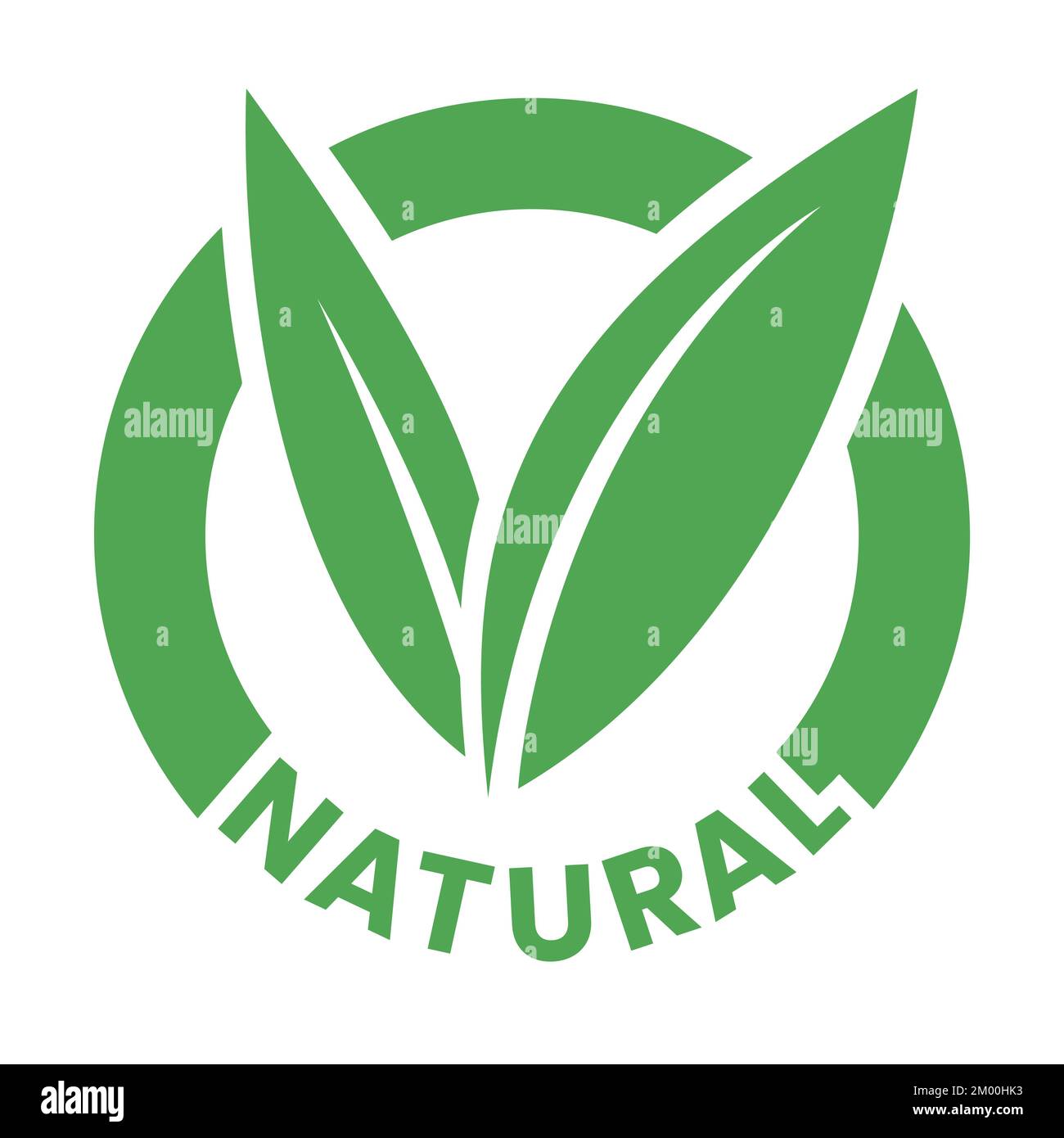 Natural Round Icon with Green Leaves isolated on a White Background ...